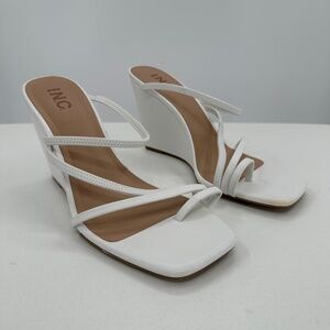 INC International Concepts Macy's Eiana Strappy Wedge Heeled Sandals 9.5 WHITE